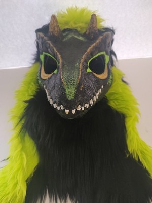 Black and green dino mask w/moving jaw / premade / fursuit head