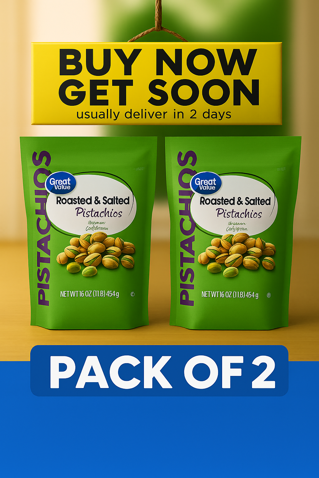 Great Value Roasted & Salted Pistachios 16oz Bag – 2 Pack Resealable ...