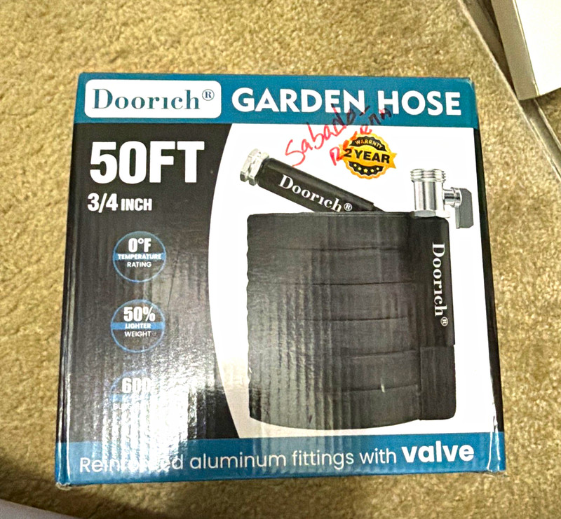 Doorich Garden Hose 50 ft 3/4 in Black w/ Aluminum Fittings & Valve