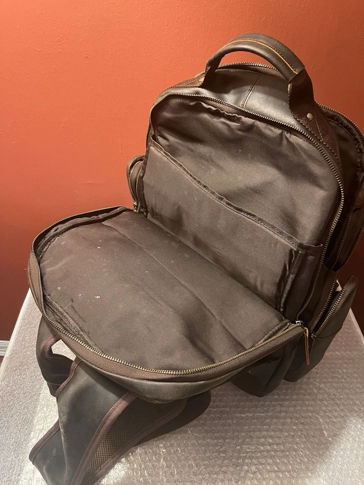 Mochila masculina vintage de couro granulado 15,6 polegadas para laptop grande capacidade T... - Imagem 2 de 4