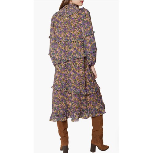 Lost + Wander Floral Ruffle Midi Dress Smocked Neck Long Sleeve Purple S NWT - Picture 2 of 12