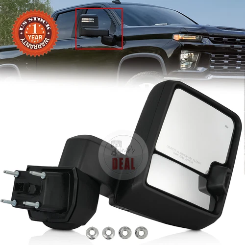  Black Tow Mirror for 19 to 24 Chevy Silverado GMC Sierra Passenger Right Side