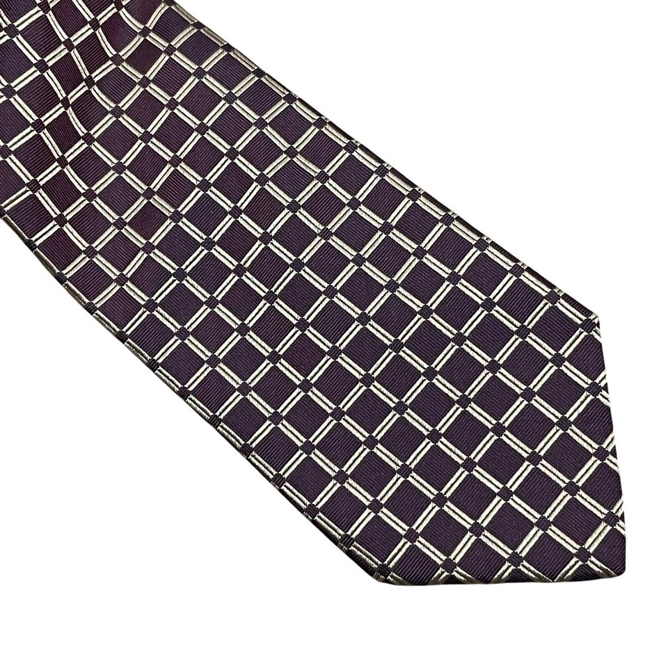 Corbata de seda Barneys New York para hombre marrón tostado a cuadros ventana 3,5" Italia Foto 2 de 4