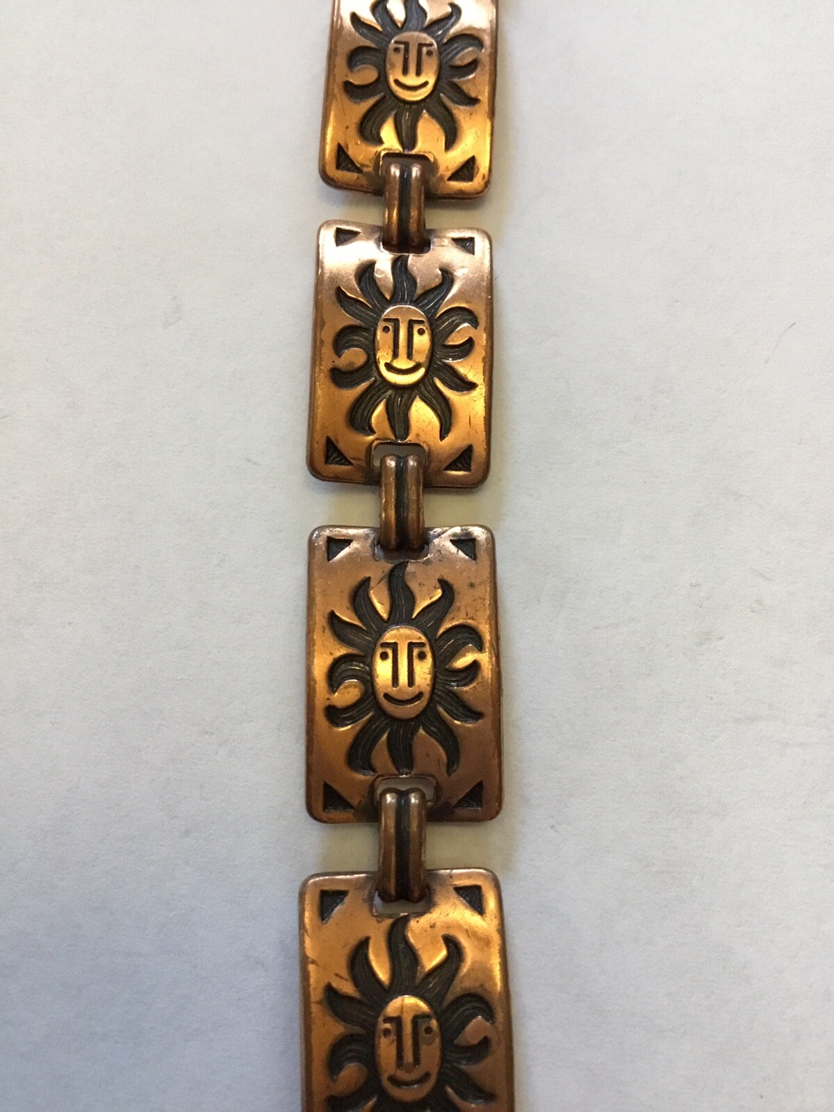 Solid Copper Bracelet Rectangle Happy Sun Face Li… - image 9