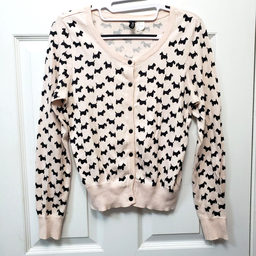 SCOTTISH TERRIER, SCOTTIE DOG~COTTON CARDIGAN OFFICE SWEATER~PINK/BLACK~8, S/M?