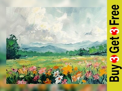 Floral Valley View 5''x7'' Druck auf mattem Papier | Ruhiger Bergimpressionismus