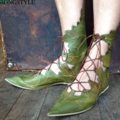 Women Lace Up Pixie Fairy Boots Costume Cosplay Forest Festival Shoes Halloween