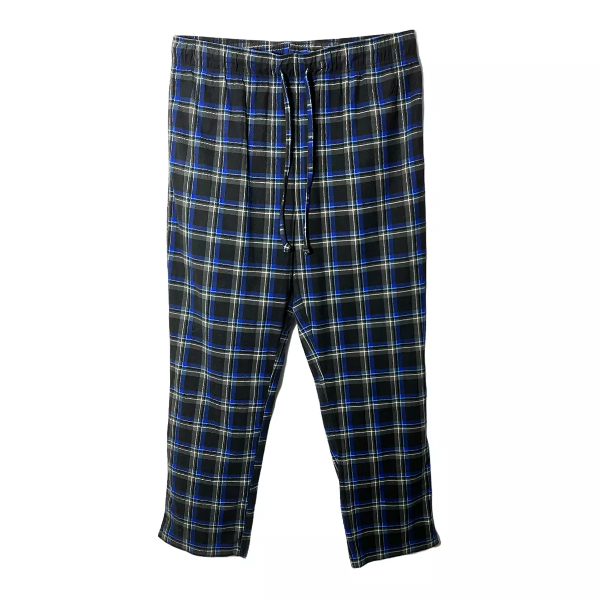 Nautica Mens pull on black/blue plaid pajama pants w/ drawstring, size  Large (L)