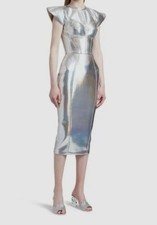 $2845 Dolce & Gabbana Women's Silver Iridescent Laminated Dress Size 44