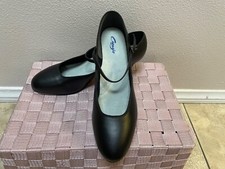 New Ladies Size 11 CAPEZIO Blk Leather Dance Tap Shoes Heels Jr Footlight 561 