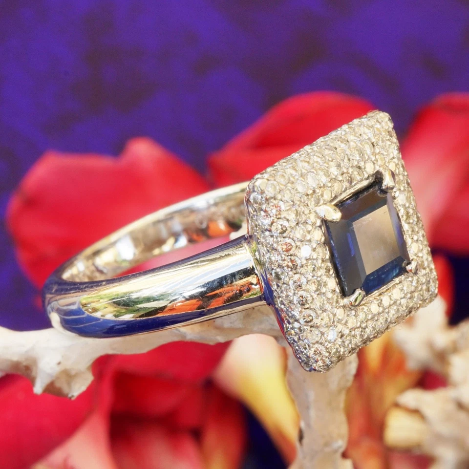 Ring Saphir Brillant 1.10 ct 0.80 ct ROYALBLUE TW VVS  750er Gold Square - Bild 2 von 4
