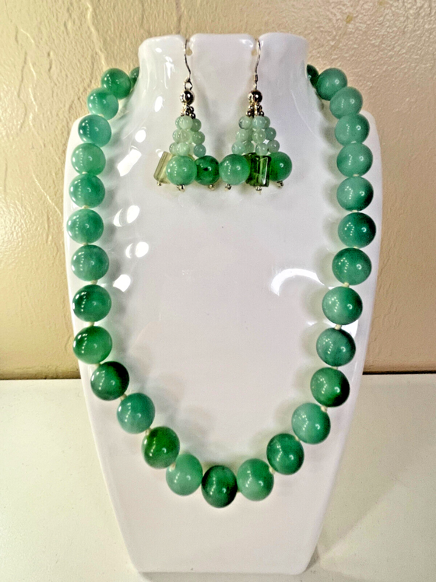 Sterling Silver Cloudy Turquoise Blue Jade Stone Beaded Necklace