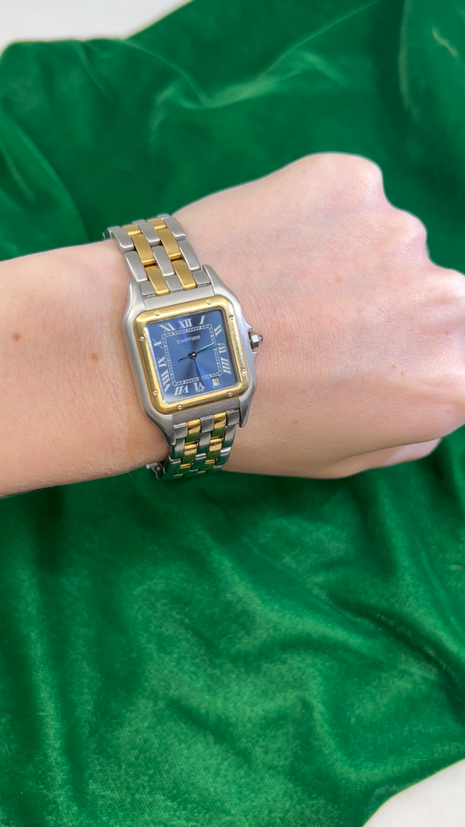 Cartier Panthere 2 line SS & 18K Yellow Gold Watch w/Date. Ref