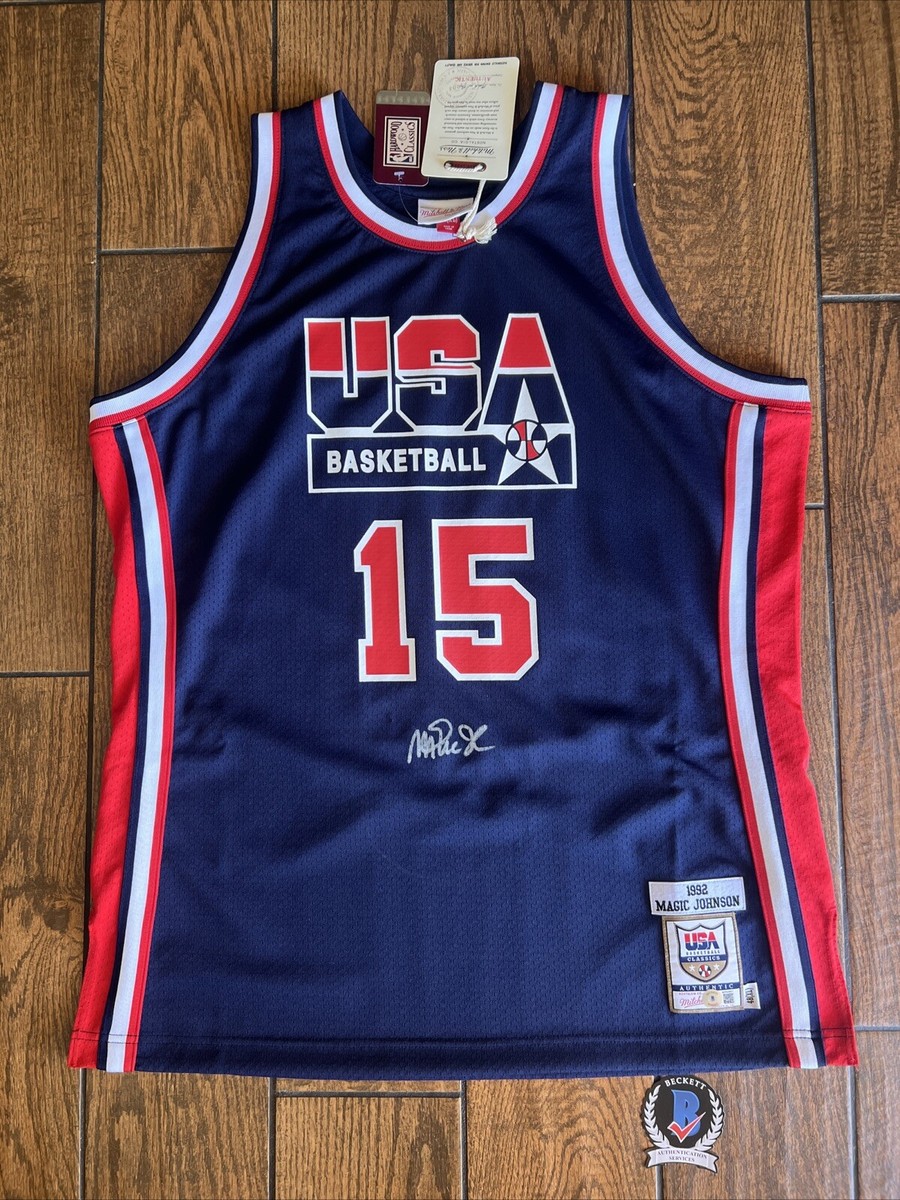 Magic Johnson Autographed Team USA Mitchell Ness Authentic Jersey Beckett  ITP