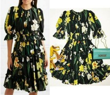 🆓US🛃 Dolce&Gabbana Floral printed Daffodil-print ruffle black Silk Dress IT 40