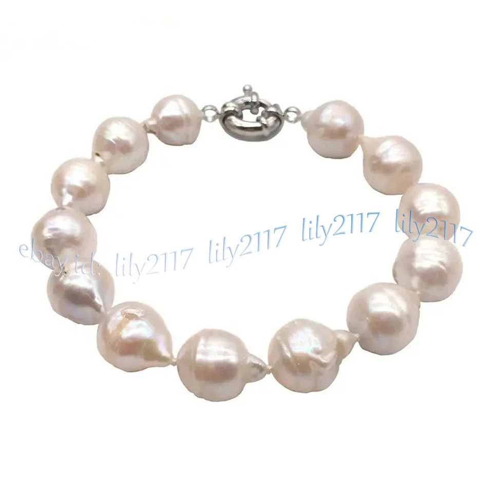 Brazalete de perlas Keshi barrocas blancas naturales genuinas de 15-20 mm raro 8"" Foto 2 de 4