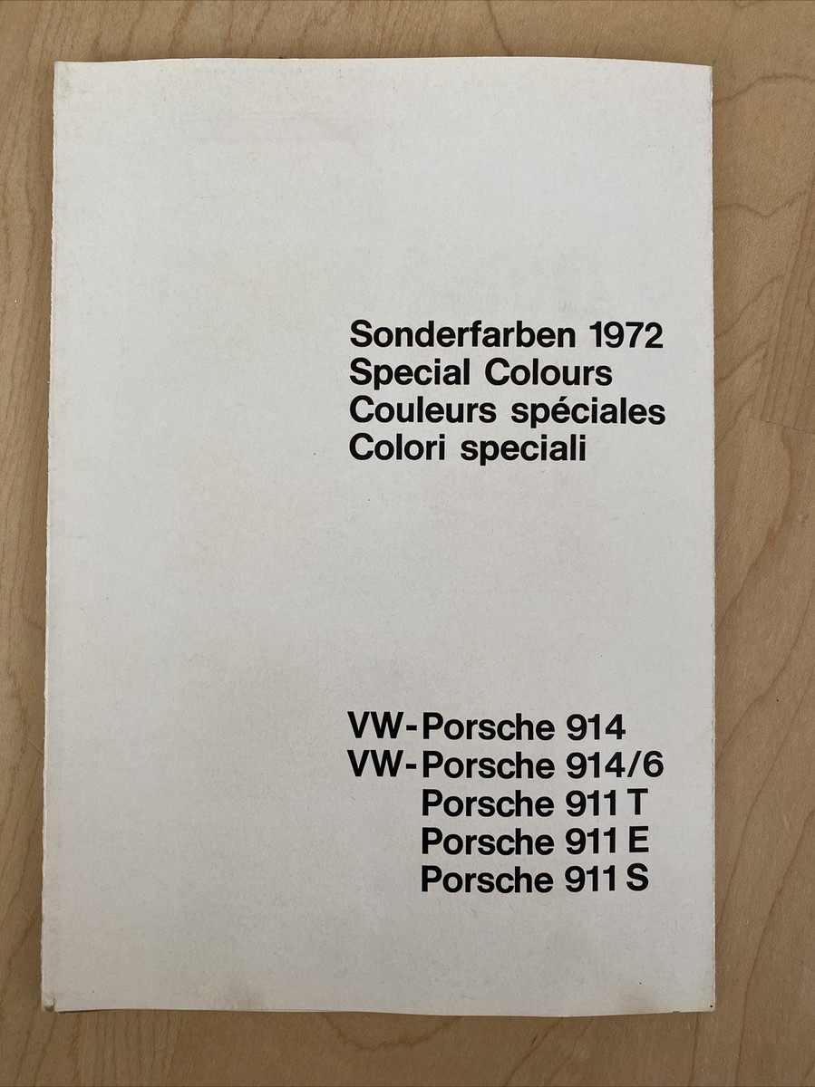 Porsche VW-Porsche カラーカタログ Porsche 911 T E S 1972 W42 Special Colours Colour Chart German