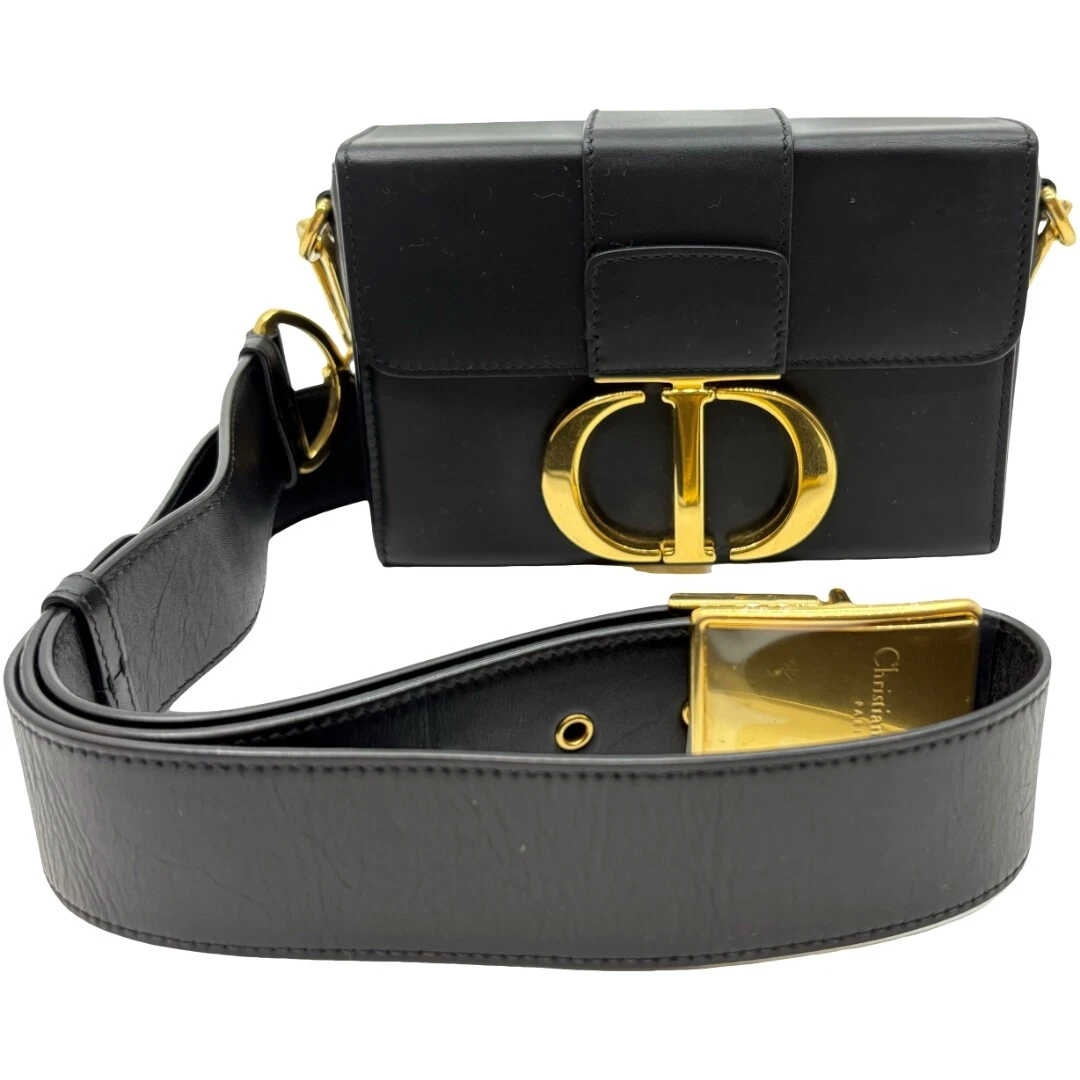Authentique sac à bandoulière Christian Dior Montaigne mini boîte cuir noir #36635310