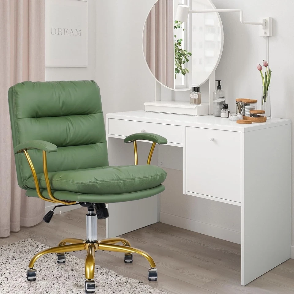Silla de escritorio ergonómica para oficina en casa cómodas sillas de cuero para computadora para dormitorio Foto 2 de 4