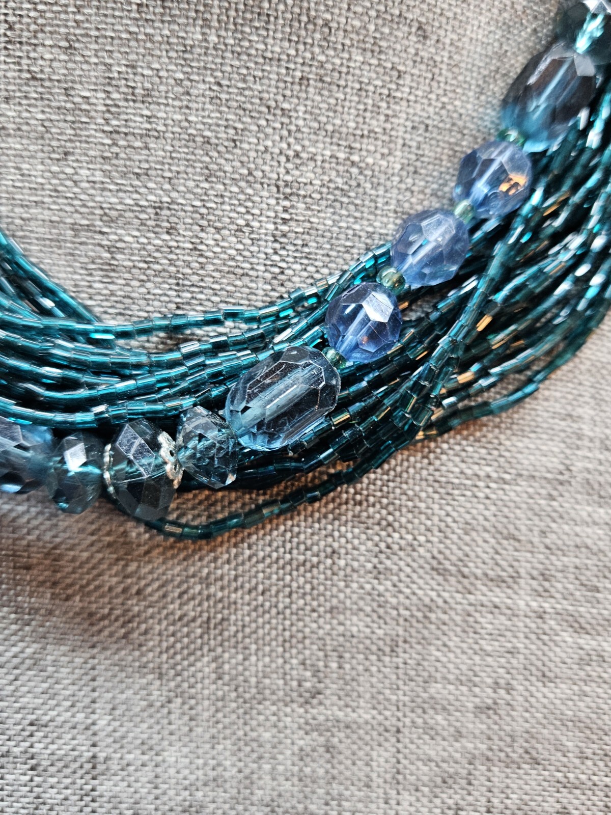 Vintage Silver Tone Multi Beaded Multi Strand Aqu… - image 4