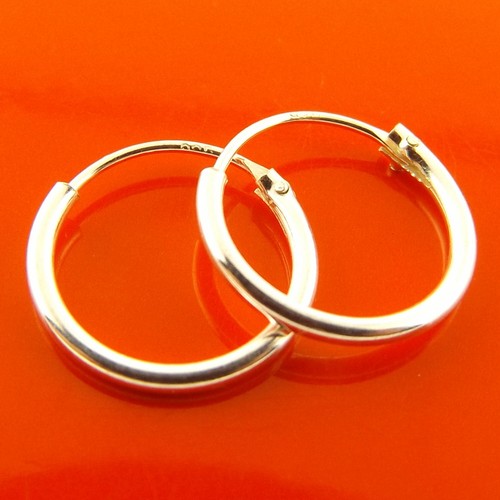 Hoop Earrings Real 925 Solid Sterling Silver Ladies Girls Sleeper Design 11mm - Picture 2 of 2