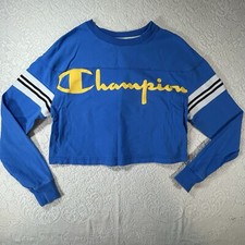 Champion Women's Blue Cropped Long Sleeve Size S Spell Out Number 19