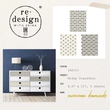 Prima Marketing Re-Design Decor Transfers 8.5"X11" 3/Sheets-Middy- Moroccan Diam