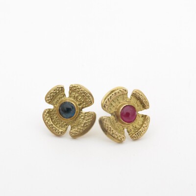 Rubin Ohrringe, Saphir Ohrringe, 18K Gold Ohrringe, zwei Stein Ohrringe, Ohrstecker