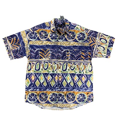 Vintage Structure Hawaiian Shirt Mens L Floral Camp Party Aloha Holiday Beach