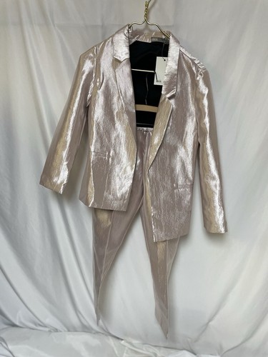 NEW Asos Pant Suit Size 4 Two Piece Set Metallic Pink Ankle Length Pockets NEW - Picture 24 of 24