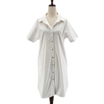 Eileen Fisher Womens XXS Dress Organic Cotton Poplin Shirtdress White  Button - Main Image