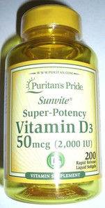 Vitamin D3 W/ Sunvite 50Mcg PIlls (2,000 IU) 200 Softgels 25077176182