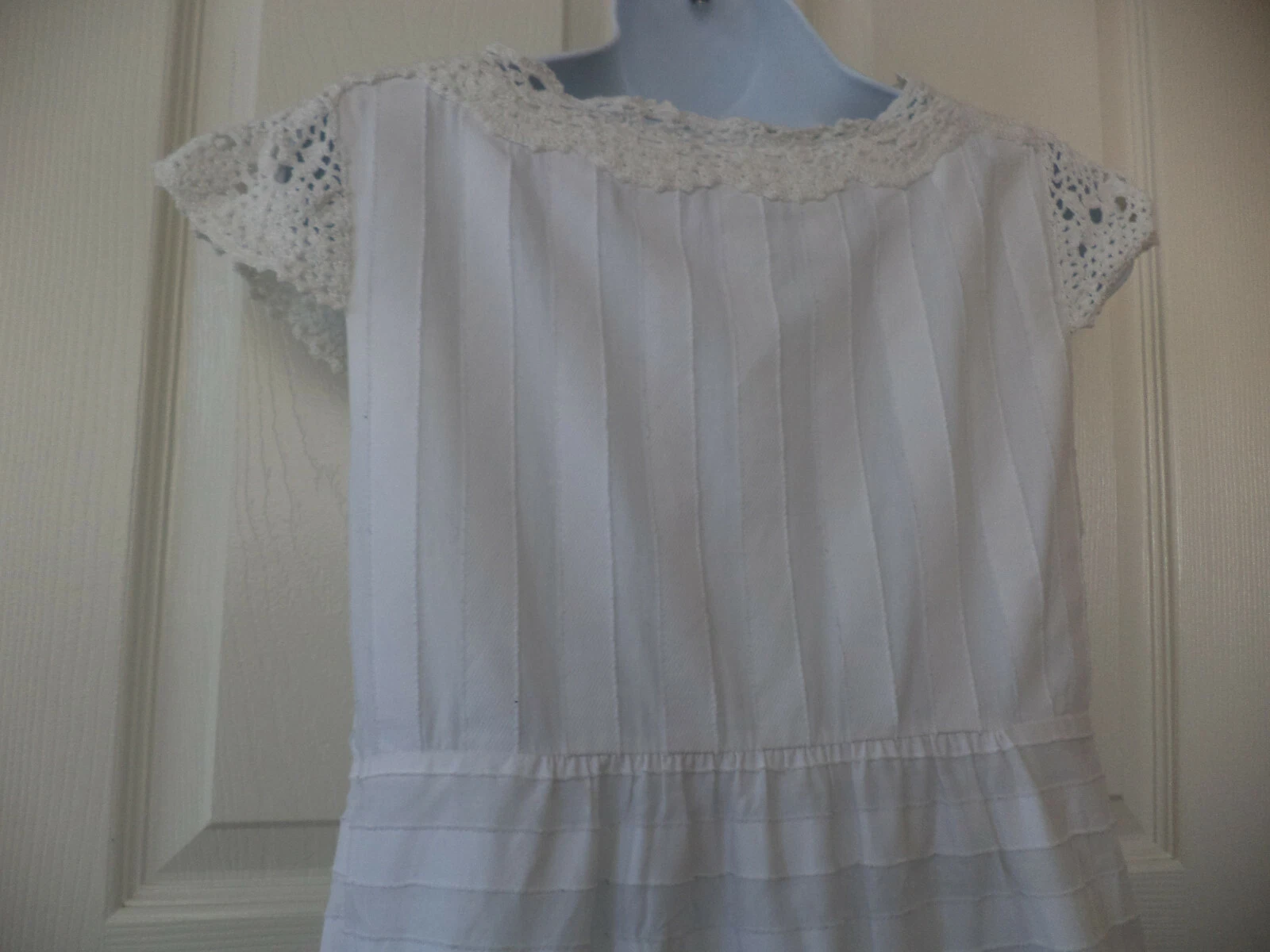 OFF WHITE Abito da sole donna BCBGMAXAZRIA bianco sporco foderato in pizzo taglia 6P maniche ad aletta cotone