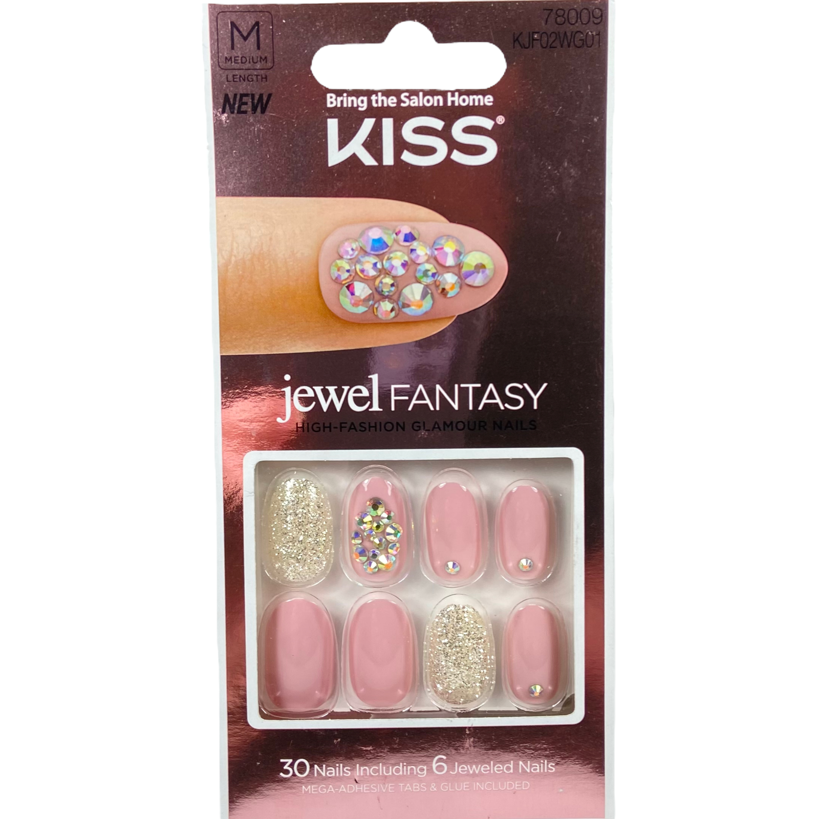 NEW Kiss Nails Jewel Fantasy Press or Glue Manicure Medium Gel Oval Pink  Gems | eBay