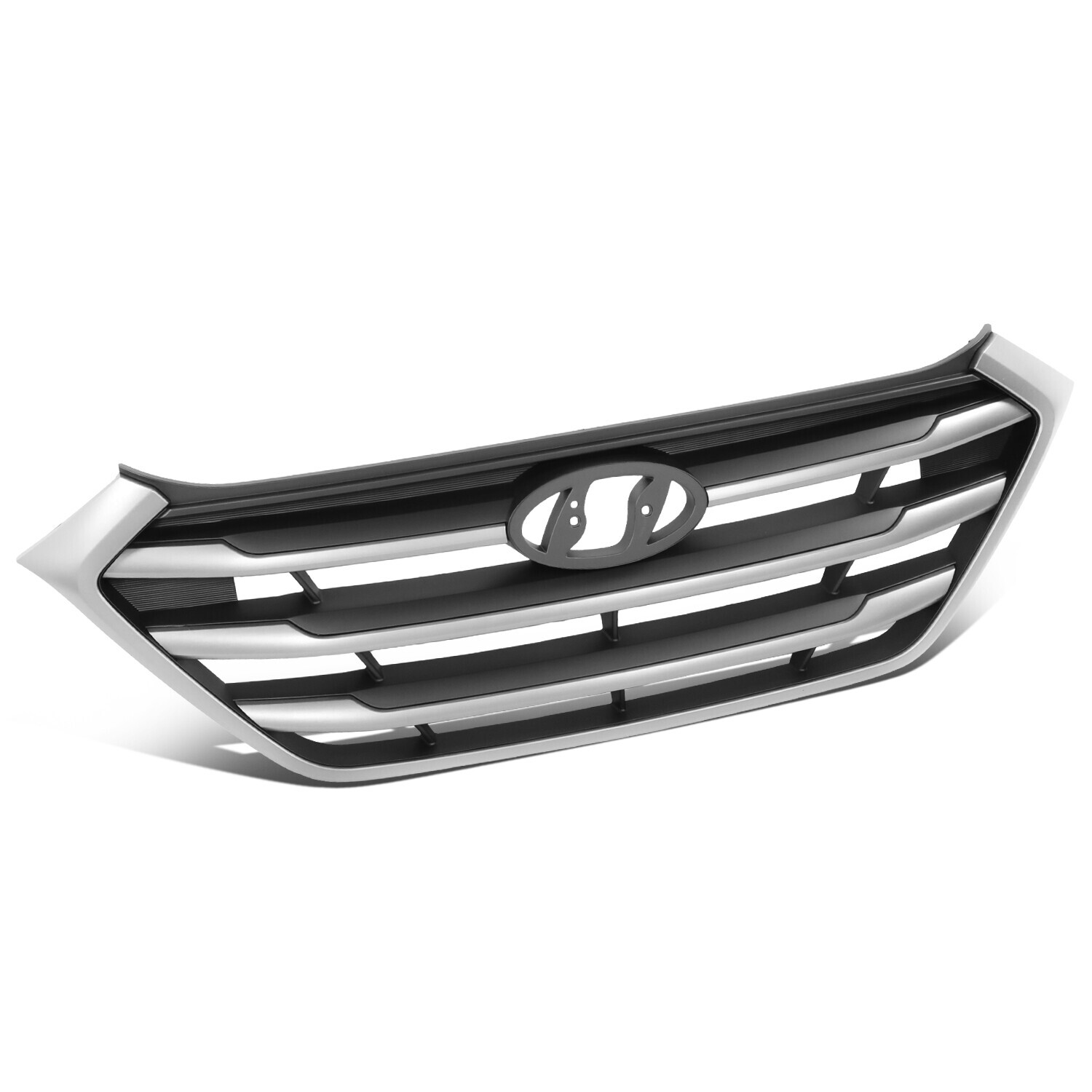 Fit 16-17 Tucson Silver Moulding Horizontal Slats Upper Hood Grille w/Badge Slot