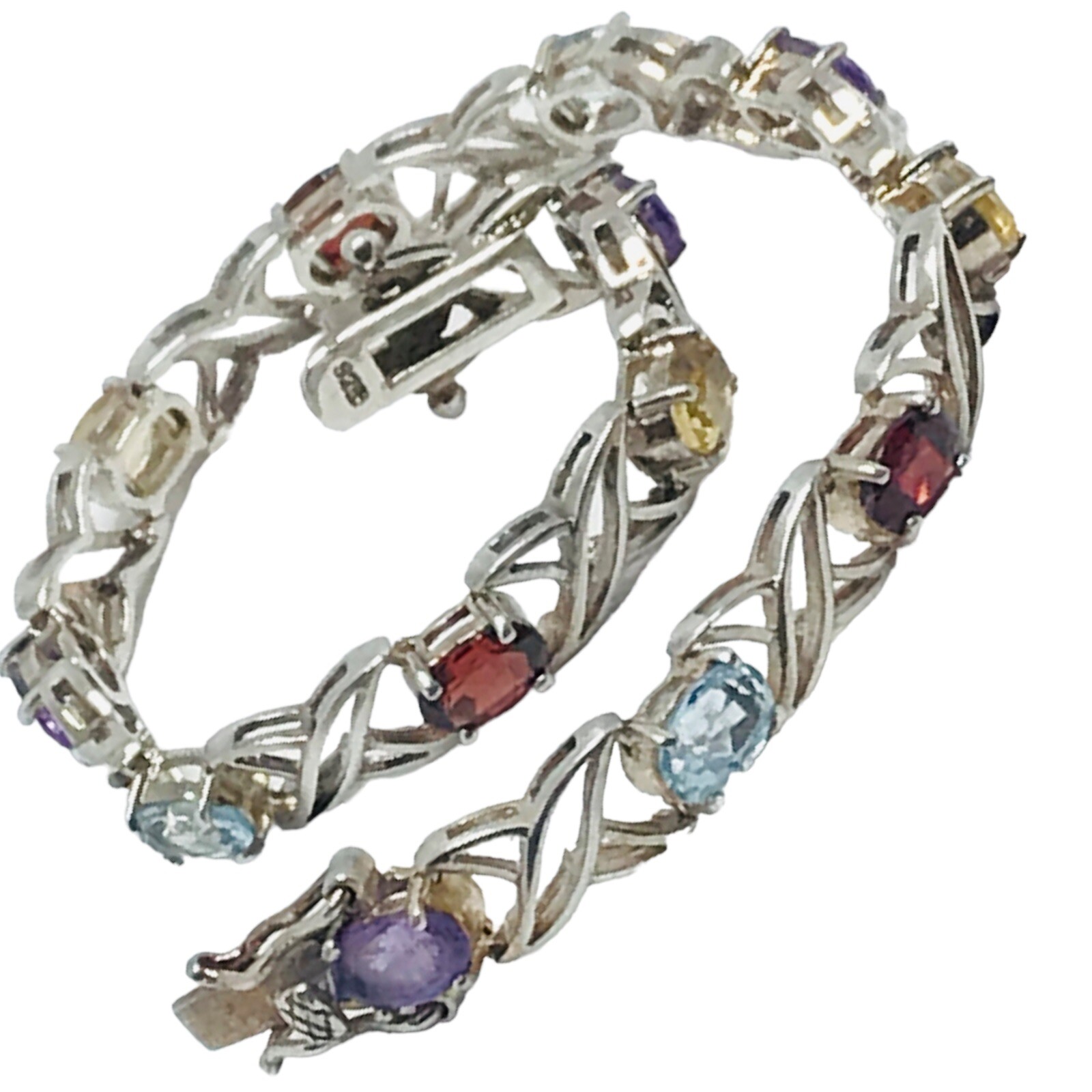 sterling silver multi gemstone signed SA bracelet… - image 3