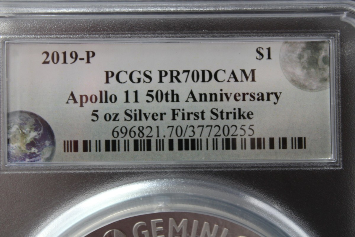 PCGS PR 70 DCAM 2019 Apollo 11 50th Anniversary 5 oz Silver First