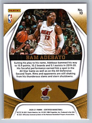 2020-2021 panini certified basketball bam adebayo gold team mirror