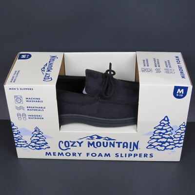 Men's Cozy Mountain Slippers Memory Foam Microfiber Medium 9-10 Black In/Outdoor
