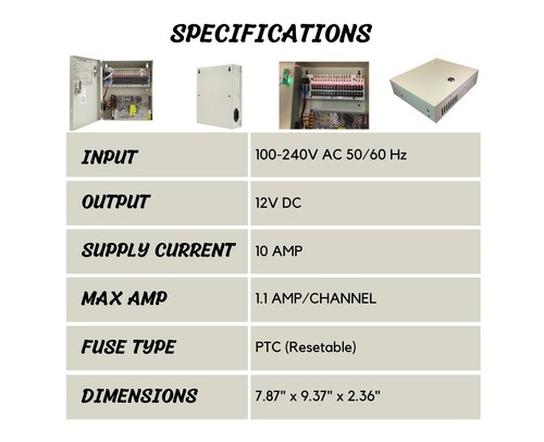 16 Channel 12V DC 10Amp Power Supply Distribution Box with DC Power Connectors - Picture 6 of 12