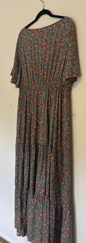 Rusttydustty Prairie Dress Women 2XL Green Orange Florals Tiered Ruffles Lace Up - Picture 13 of 16