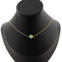 Steine Und MinéRaux. Halskette 1 Perle Jaspis Blau Orange 8 Mm. Kette Stahl Ta