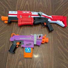 NERF Fortnite Lot of 2 Dart Blasters Red/White Shotgun Purple SMG 2019