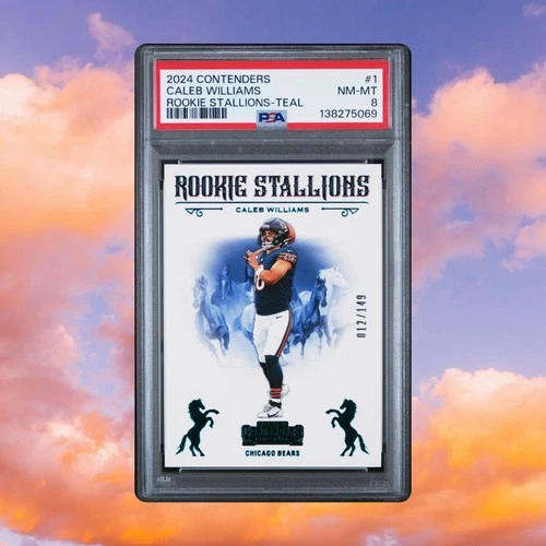 PSA 8 2024 Panini Contenders Rookie Stallions Caleb Williams #1 Teal /149 RC
