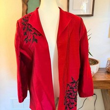 Victor Costa Silk Beaded Red Evening Jacket Blazer Large