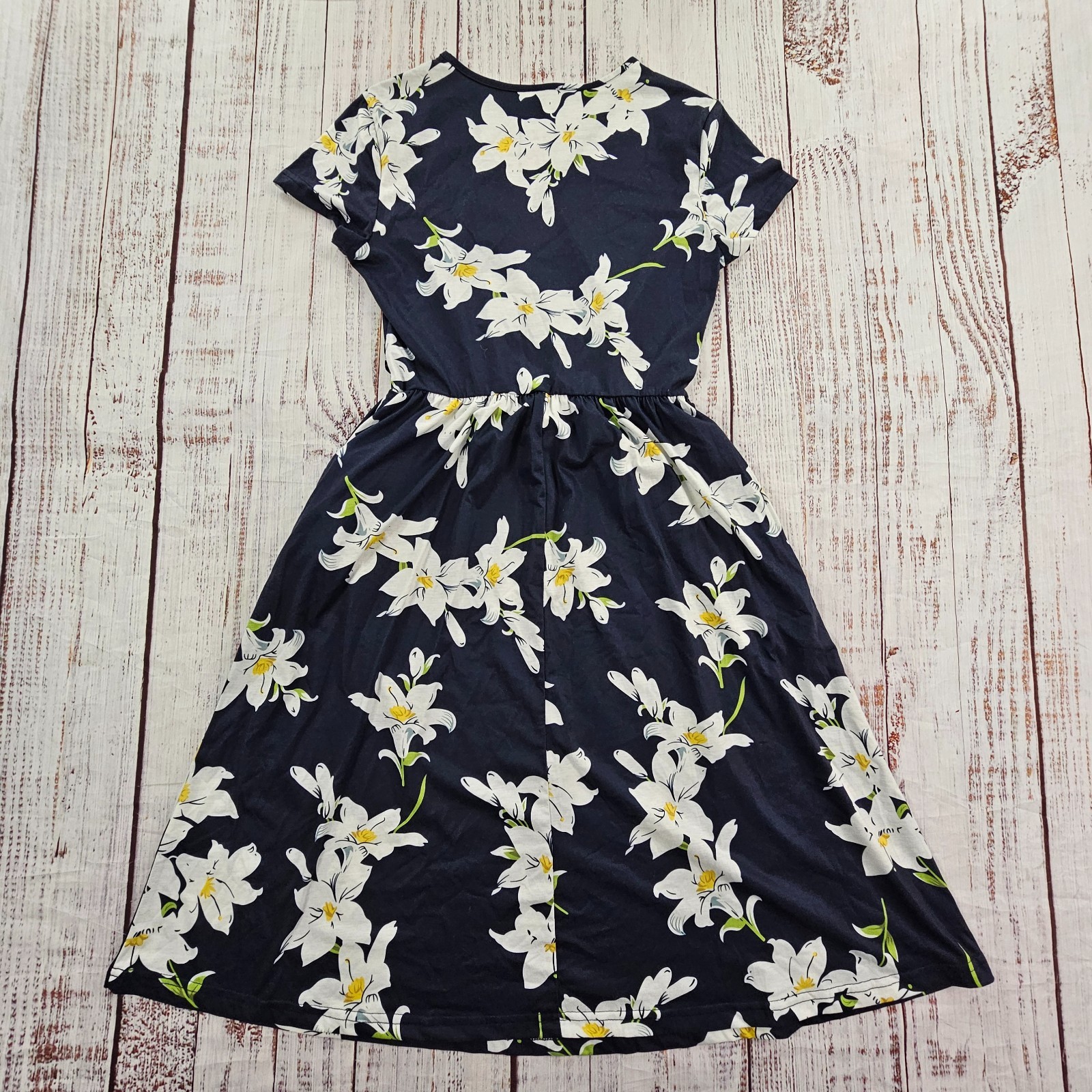 OUGES Navy Blue Summer Short Sleeve V-Neck Floral… - image 3