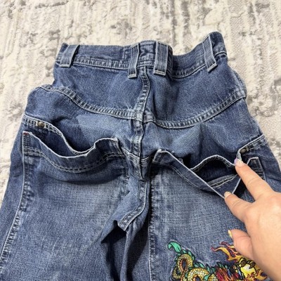 JNCO Jeans Youth 12/14 Dragon Embroidery Wide Leg Y2K Denim Baggy