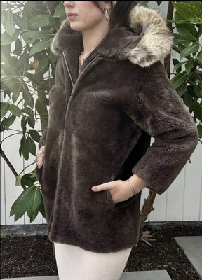 Vintage 50s Martin Victor Furs Alaskan S Hooded Fur Coat Shearling