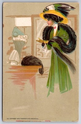 P Schmidt & Co Chicago IL #52~Elegant Victorian Lady In Corset Shop~Artist 1909