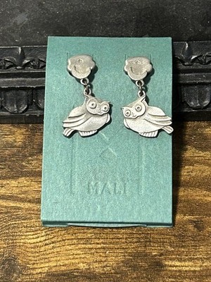 Brandneu Old Stock Mali Eule und Mond Zinn Ohrstecker Ohrhänger